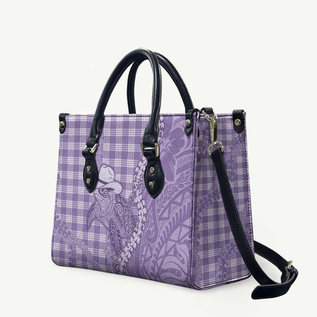 Purple Hawaii Palaka Cowboy Turtle Leather Bag Hawaiian Paniolo Puakenikeni Maile Lei - Polynesian Pride
