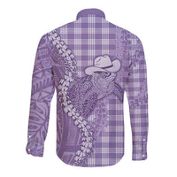 Purple Hawaii Palaka Cowboy Turtle Long Sleeve Button Shirt Hawaiian Paniolo Puakenikeni Maile Lei - Polynesian Pride