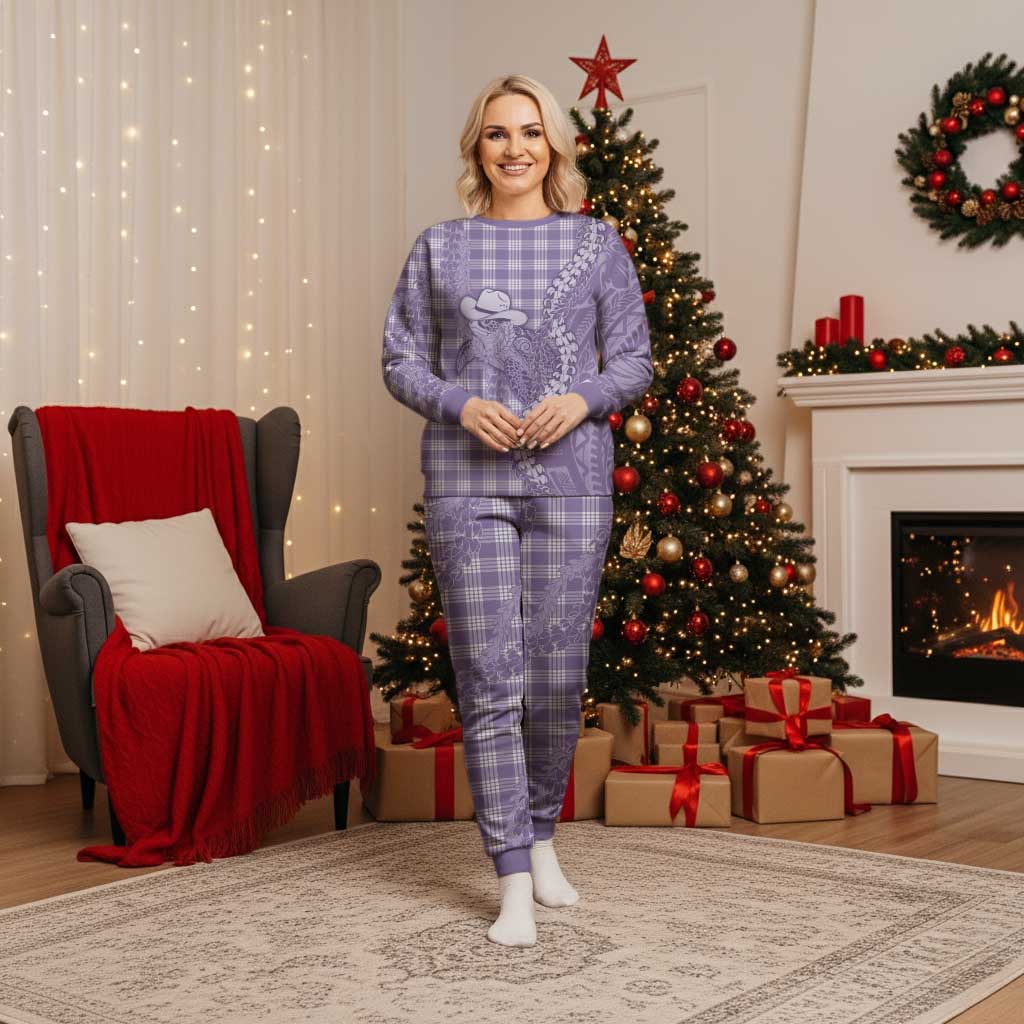 Purple Hawaii Palaka Cowboy Turtle Christmas Pajama Set Hawaiian Paniolo Puakenikeni Maile Lei - Polynesian Pride
