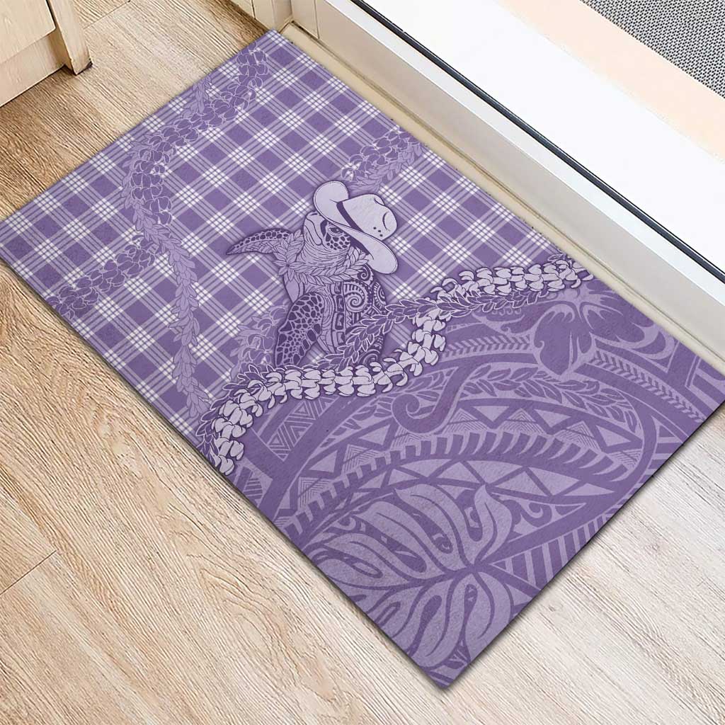 Purple Hawaii Palaka Cowboy Turtle Rubber Doormat Hawaiian Paniolo Puakenikeni Maile Lei - Polynesian Pride
