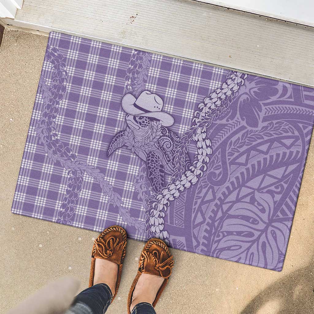 Purple Hawaii Palaka Cowboy Turtle Rubber Doormat Hawaiian Paniolo Puakenikeni Maile Lei - Polynesian Pride