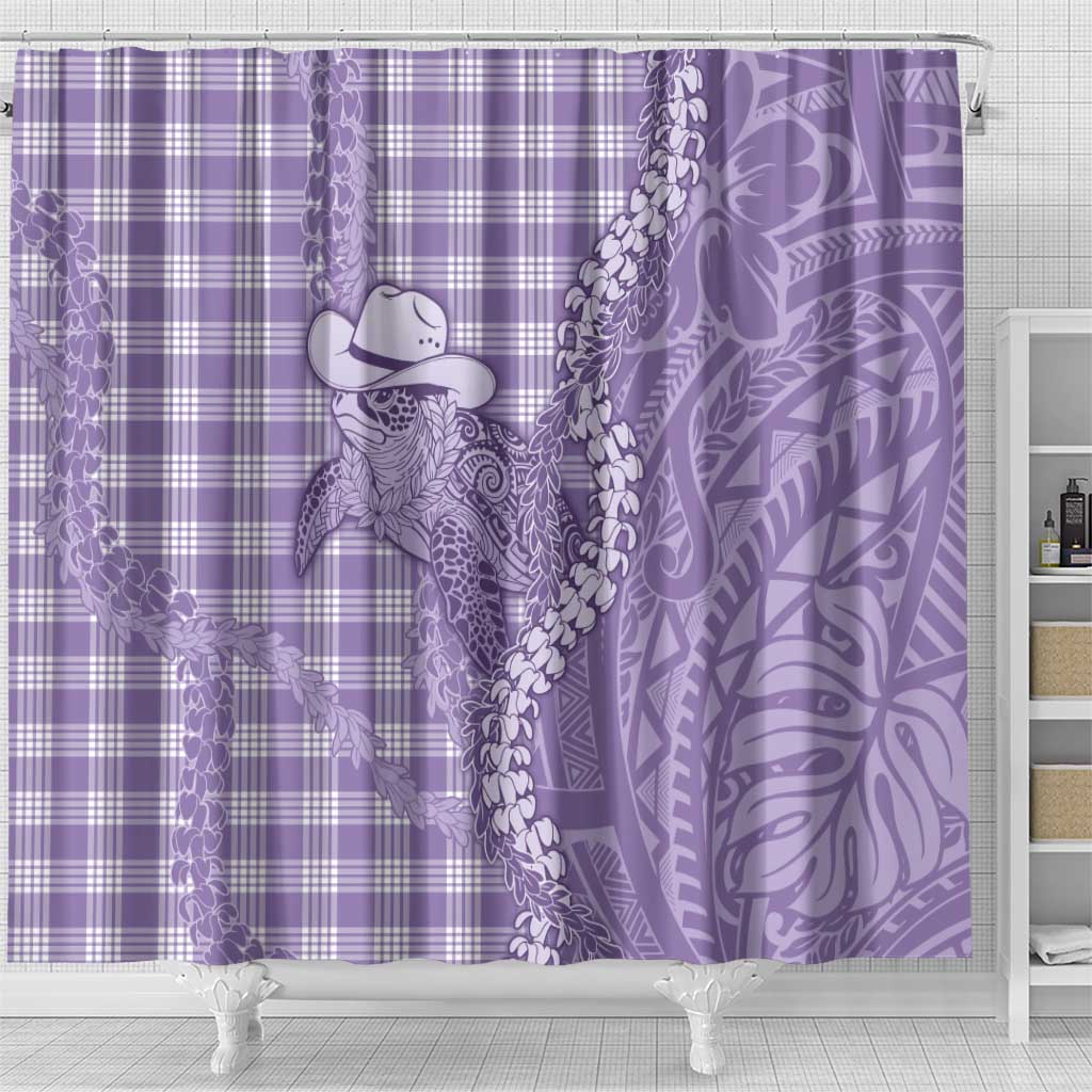 Purple Hawaii Palaka Cowboy Turtle Shower Curtain Hawaiian Paniolo Puakenikeni Maile Lei - Polynesian Pride