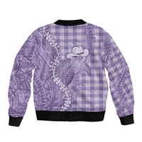 Purple Hawaii Palaka Cowboy Turtle Sleeve Zip Bomber Jacket Hawaiian Paniolo Puakenikeni Maile Lei - Polynesian Pride