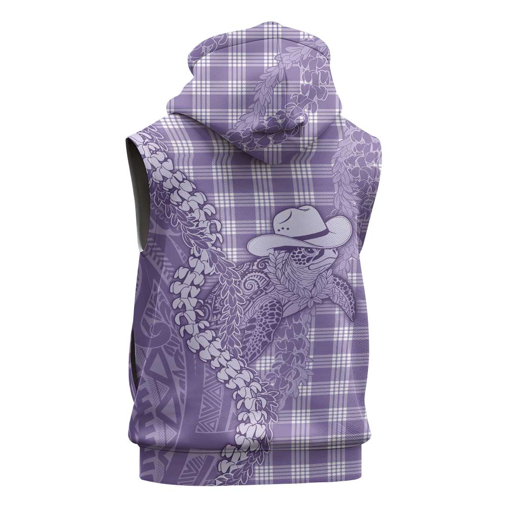 Purple Hawaii Palaka Cowboy Turtle Sleeveless Zip Hoodie Hawaiian Paniolo Puakenikeni Maile Lei - Polynesian Pride