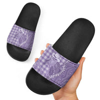 Purple Hawaii Palaka Cowboy Turtle Slide Sandals Hawaiian Paniolo Puakenikeni Maile Lei - Polynesian Pride