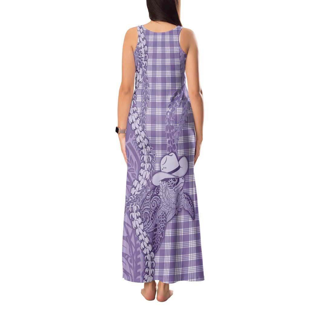 Purple Hawaii Palaka Cowboy Turtle Tank Maxi Dress Hawaiian Paniolo Puakenikeni Maile Lei - Polynesian Pride