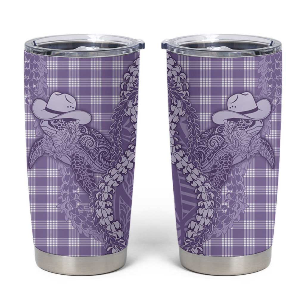 Purple Hawaii Palaka Cowboy Turtle Tumbler Cup Hawaiian Paniolo Puakenikeni Maile Lei - Polynesian Pride