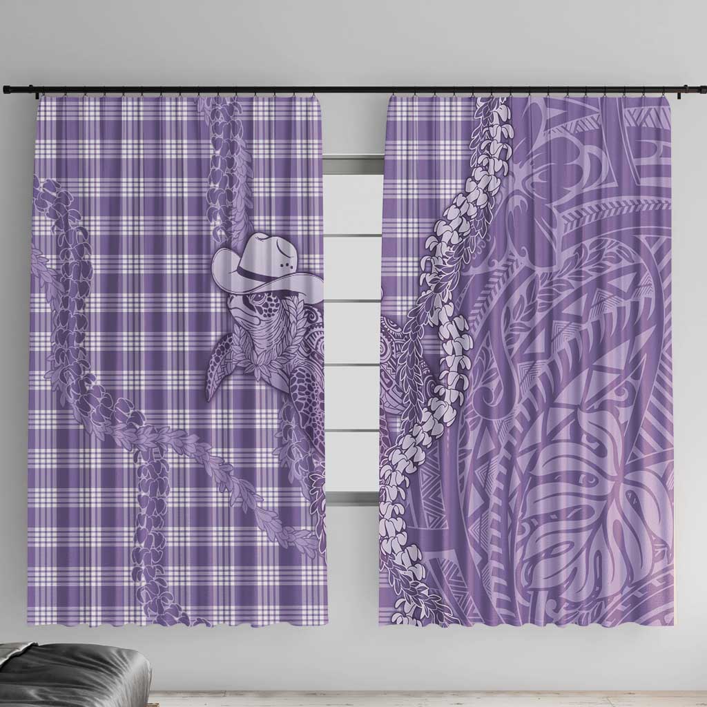 Purple Hawaii Palaka Cowboy Turtle Window Curtain Hawaiian Paniolo Puakenikeni Maile Lei - Polynesian Pride