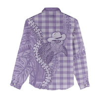 Purple Hawaii Palaka Cowboy Turtle Women Casual Shirt Hawaiian Paniolo Puakenikeni Maile Lei - Polynesian Pride