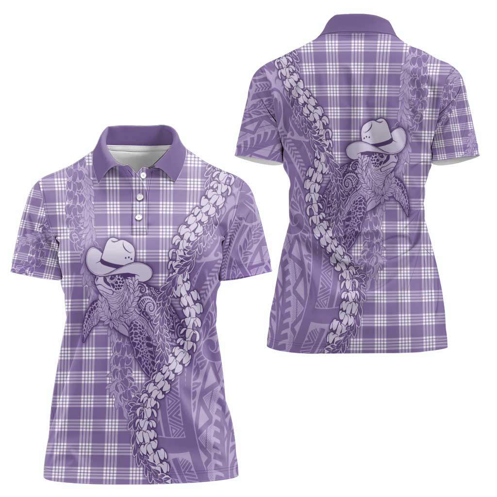 Purple Hawaii Palaka Cowboy Turtle Women Polo Shirt Hawaiian Paniolo Puakenikeni Maile Lei - Polynesian Pride