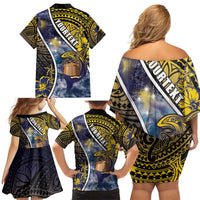 Personalised Tokelau Family Matching Off Shoulder Short Dress and Hawaiian Shirt National Badge Waves Style