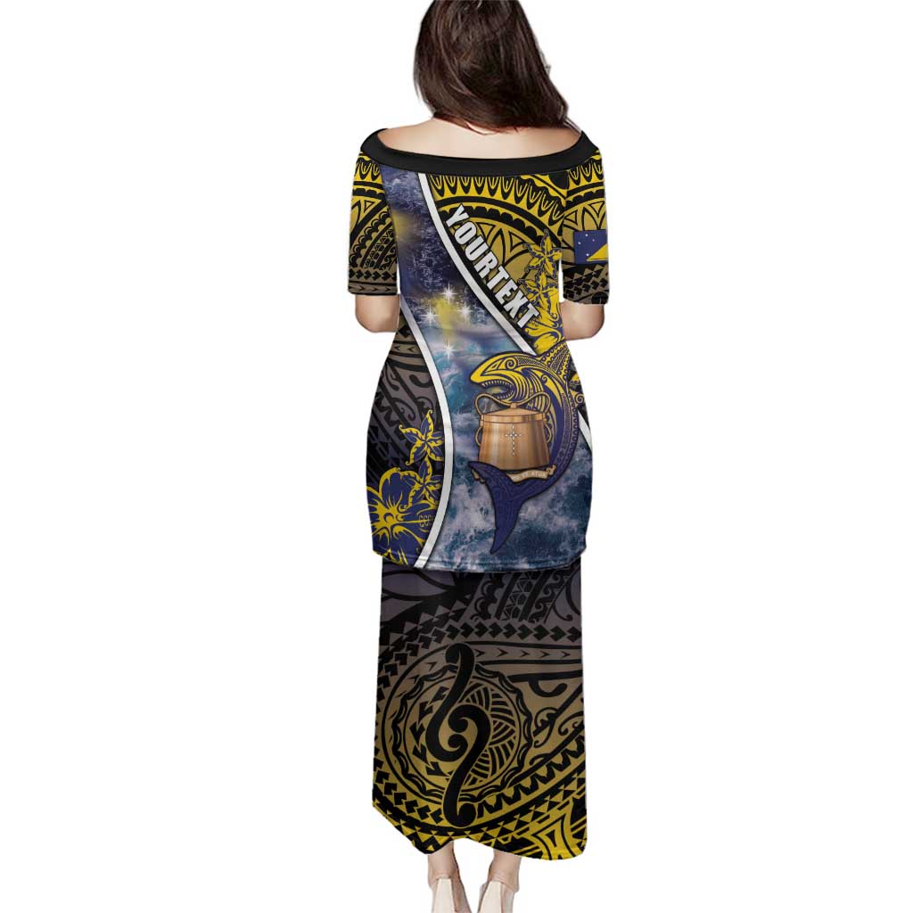 Personalised Tokelau Family Matching Puletasi and Hawaiian Shirt National Badge Waves Style