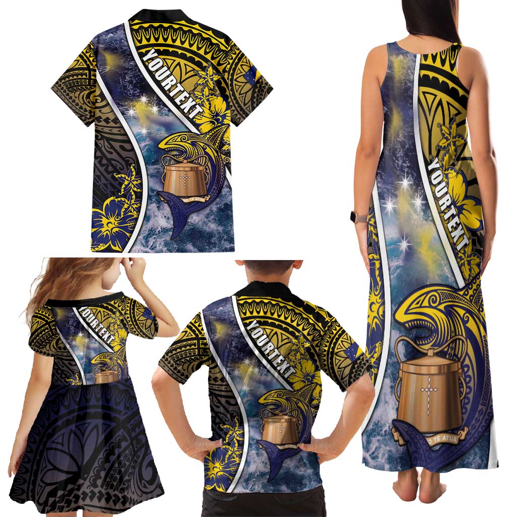 Personalised Tokelau Family Matching Tank Maxi Dress and Hawaiian Shirt National Badge Waves Style