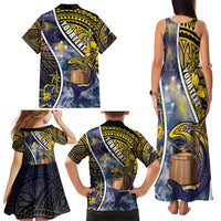Personalised Tokelau Family Matching Tank Maxi Dress and Hawaiian Shirt National Badge Waves Style