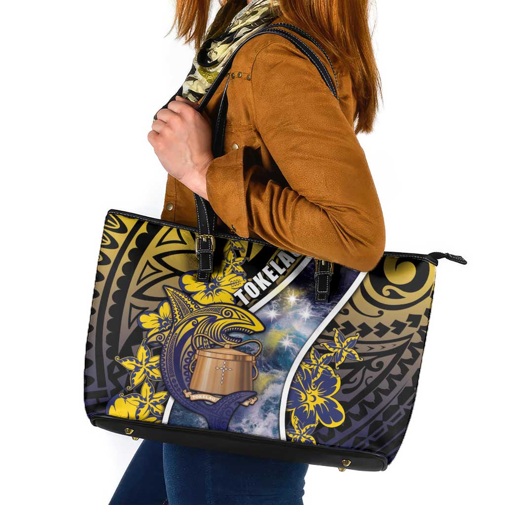Tokelau Leather Tote Bag National Badge Waves Style
