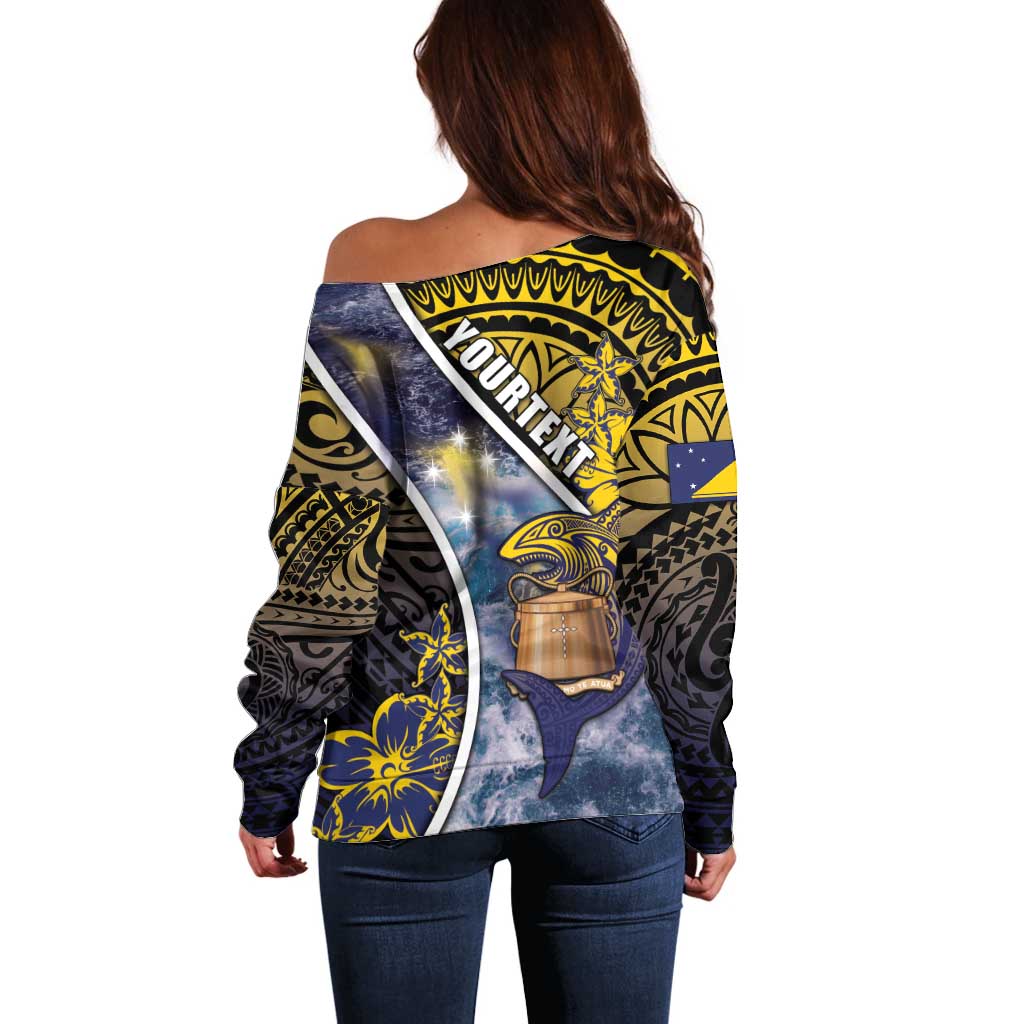 Personalised Tokelau Off Shoulder Sweater National Badge Waves Style