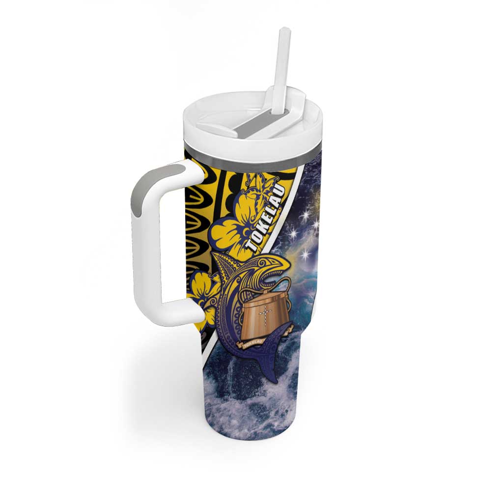 Personalised Tokelau Tumbler With Handle National Badge Waves Style