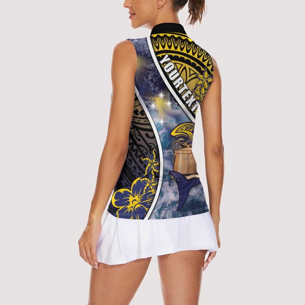 Personalised Tokelau Women Sleeveless Polo Shirt National Badge Waves Style