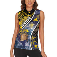 Personalised Tokelau Women Sleeveless Polo Shirt National Badge Waves Style