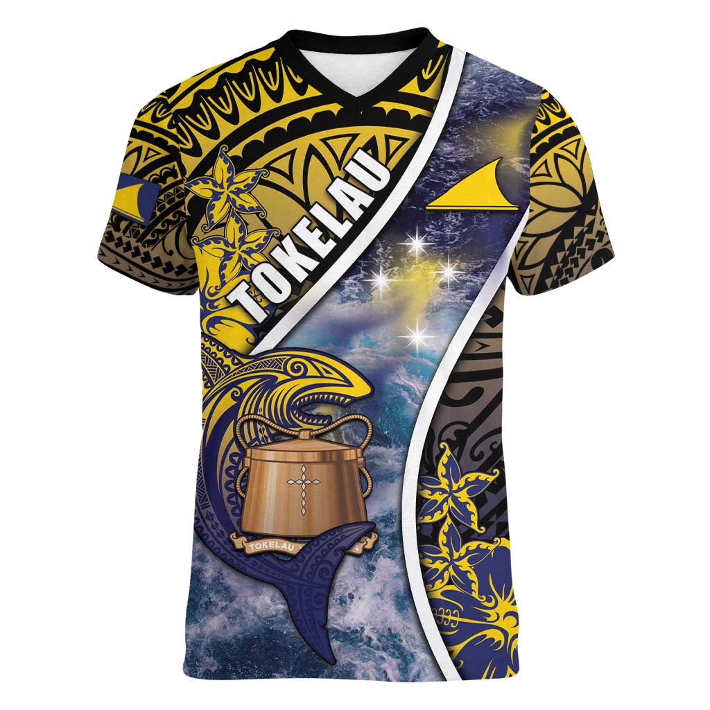Personalised Tokelau Women V-Neck T-Shirt National Badge Waves Style