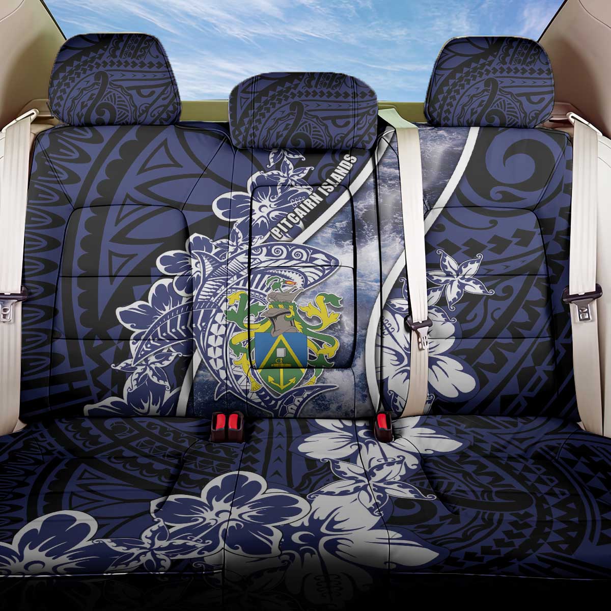 Pitcairn Islands Back Car Seat Cover Coat Of Arms Waves Style