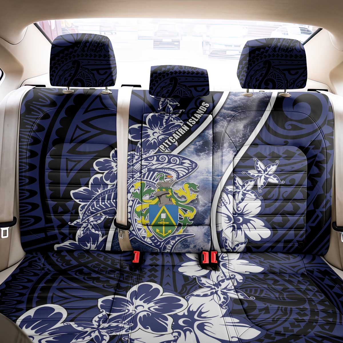 Pitcairn Islands Back Car Seat Cover Coat Of Arms Waves Style