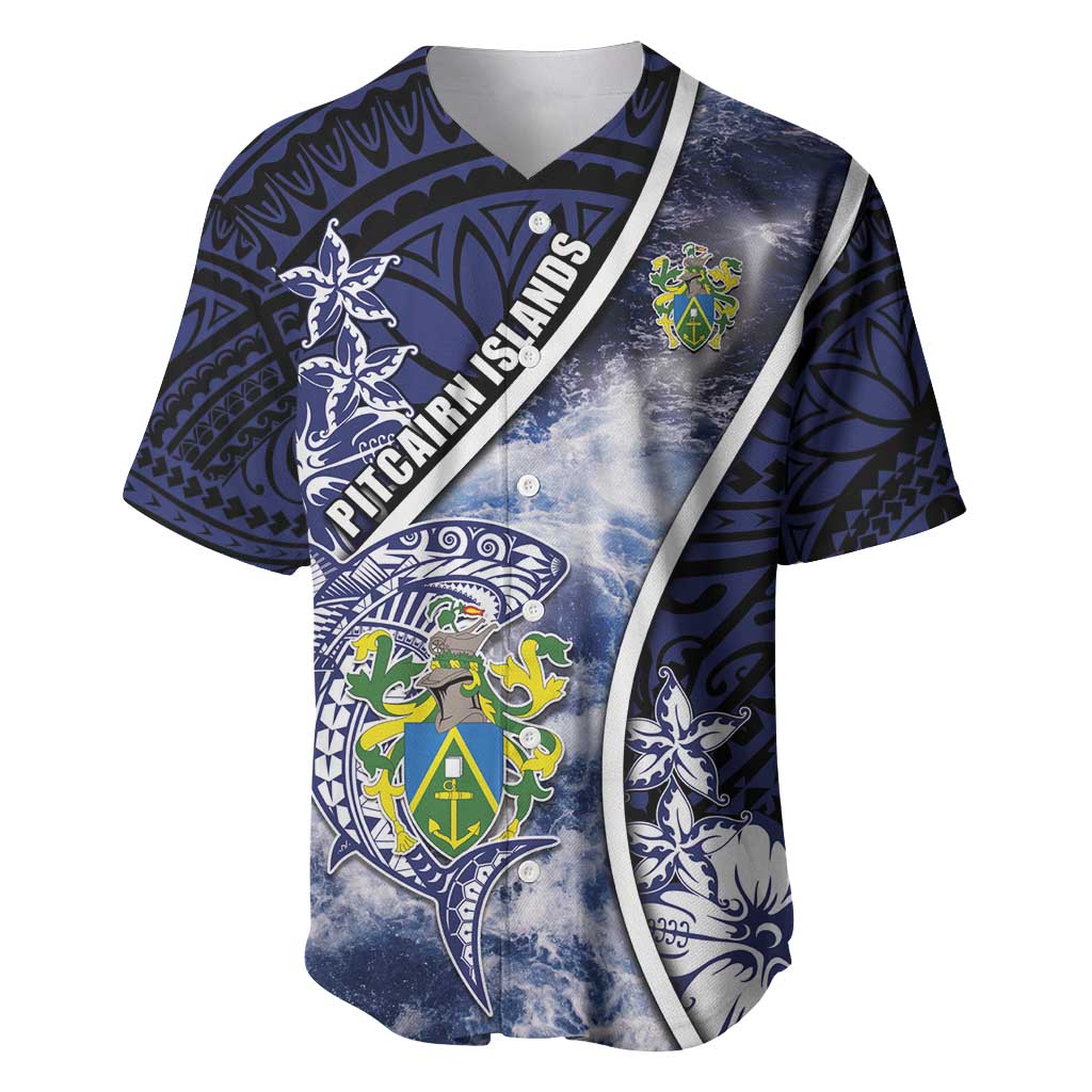 Personalised Pitcairn Islands Baseball Jersey Coat Of Arms Waves Style DT05 Navy - Polynesian Pride