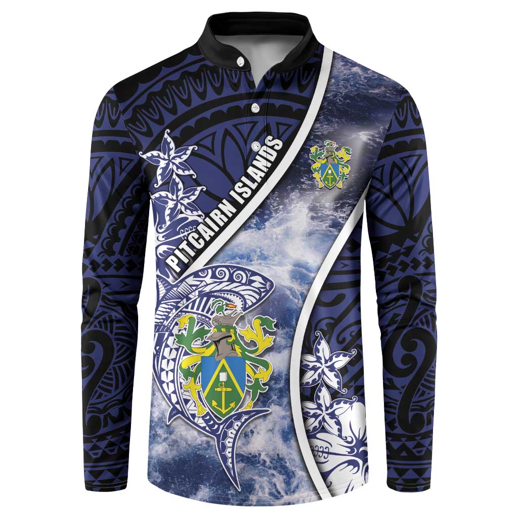 Personalised Pitcairn Islands Button Sweatshirt Coat Of Arms Waves Style