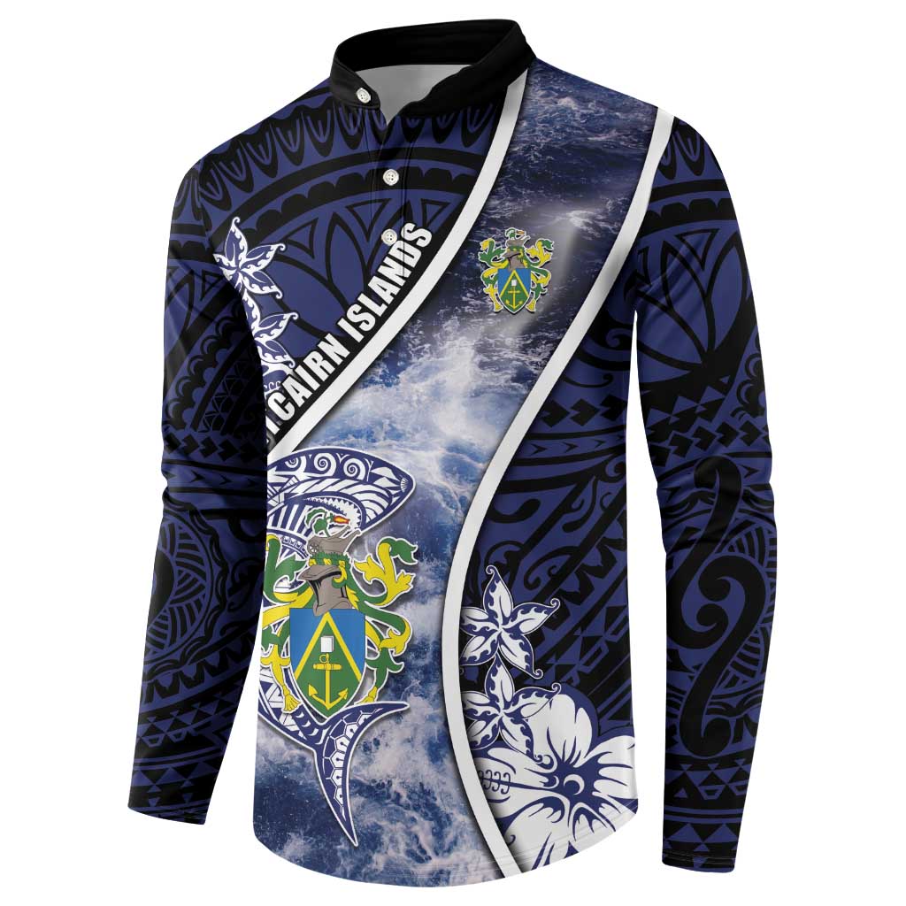 Personalised Pitcairn Islands Button Sweatshirt Coat Of Arms Waves Style