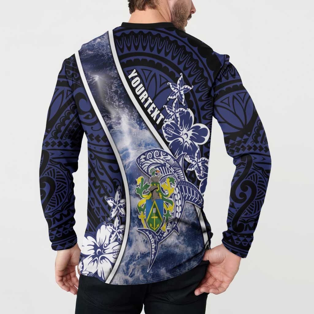 Personalised Pitcairn Islands Button Sweatshirt Coat Of Arms Waves Style