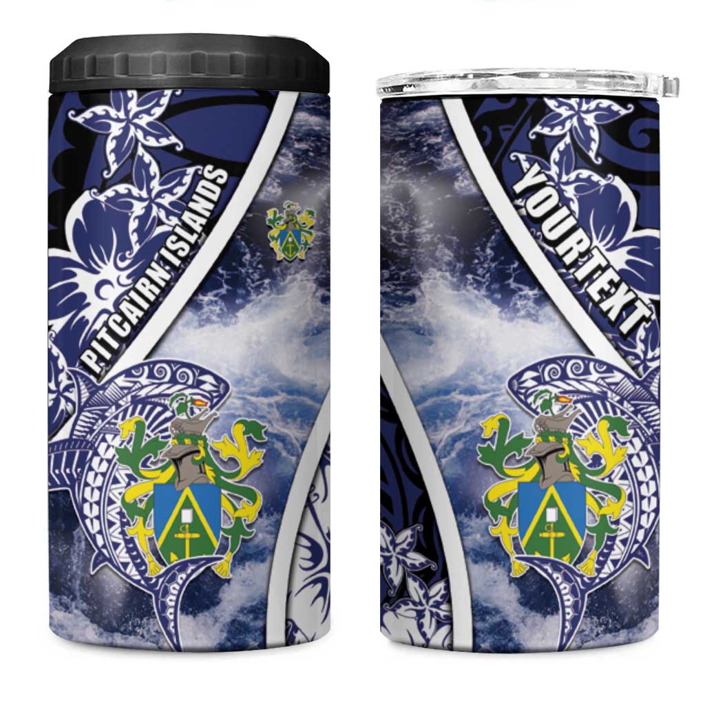 Personalised Pitcairn Islands 4 in 1 Can Cooler Tumbler Coat Of Arms Waves Style