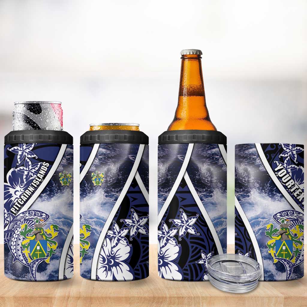 Personalised Pitcairn Islands 4 in 1 Can Cooler Tumbler Coat Of Arms Waves Style