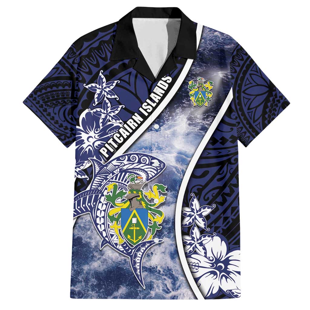 Personalised Pitcairn Islands Family Matching Off Shoulder Short Dress and Hawaiian Shirt Coat Of Arms Waves Style