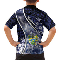 Personalised Pitcairn Islands Family Matching Puletasi and Hawaiian Shirt Coat Of Arms Waves Style