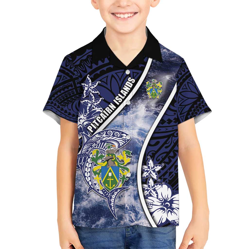 Personalised Pitcairn Islands Family Matching Puletasi and Hawaiian Shirt Coat Of Arms Waves Style