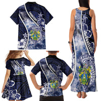 Personalised Pitcairn Islands Family Matching Tank Maxi Dress and Hawaiian Shirt Coat Of Arms Waves Style