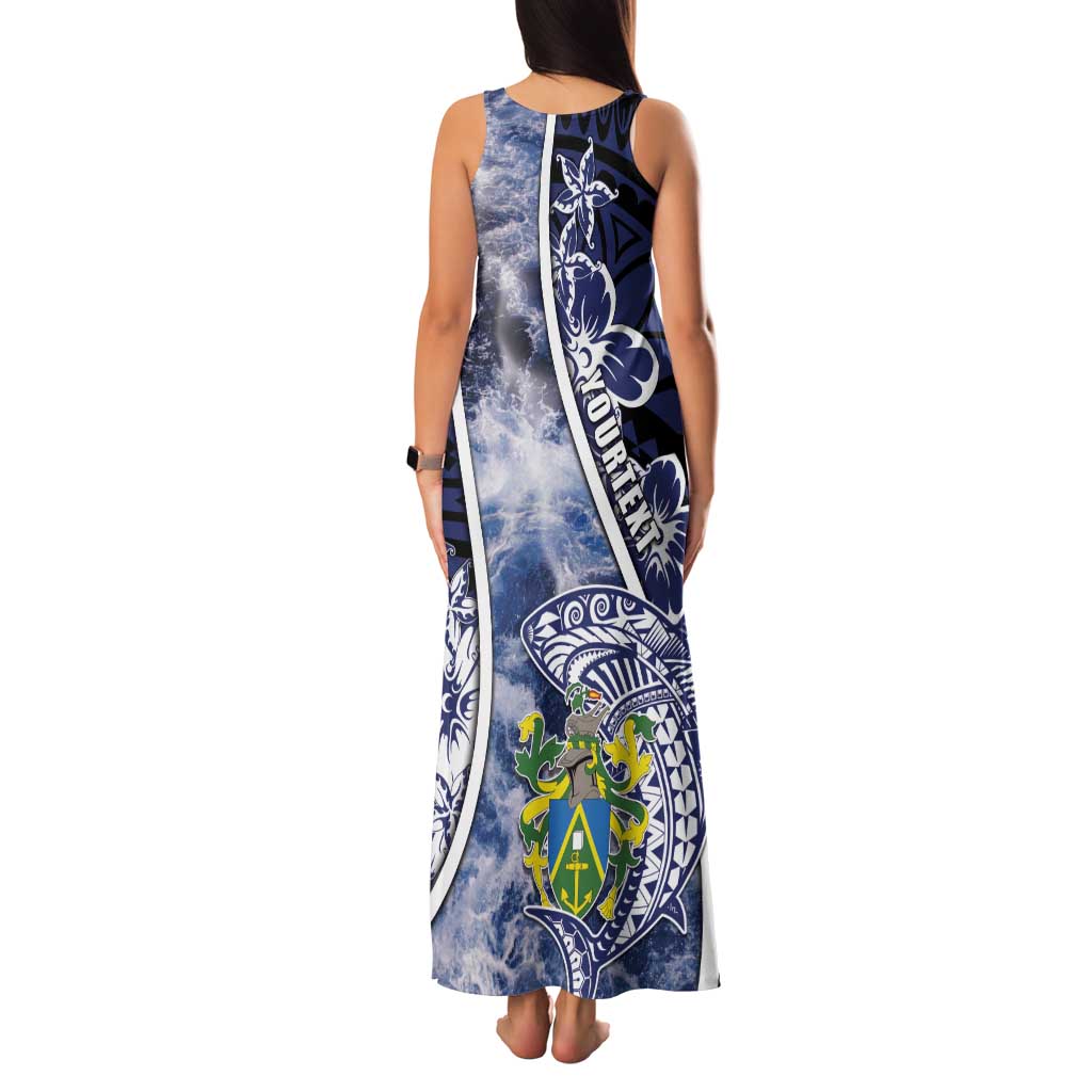 Personalised Pitcairn Islands Family Matching Tank Maxi Dress and Hawaiian Shirt Coat Of Arms Waves Style