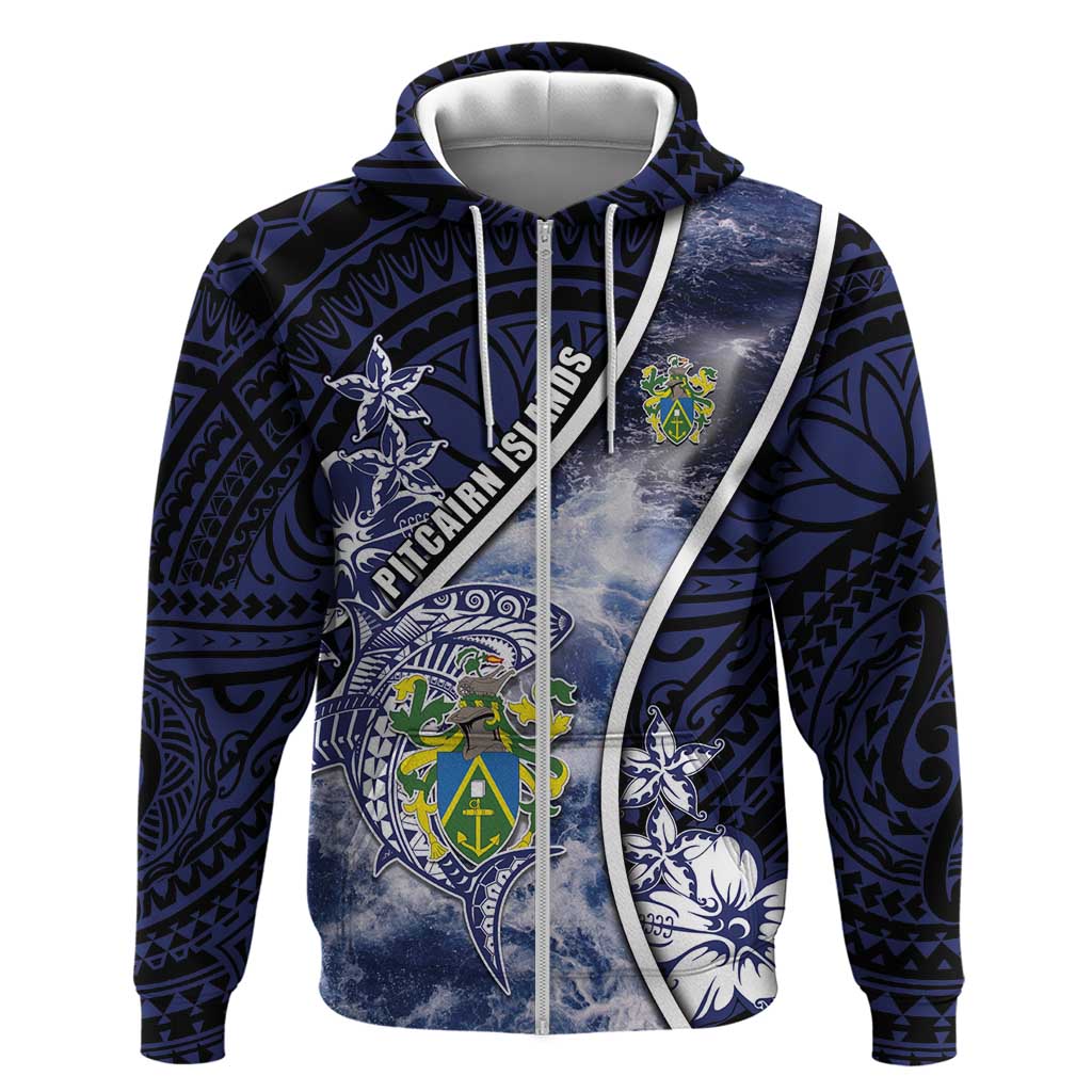 Personalised Pitcairn Islands Hoodie Coat Of Arms Waves Style