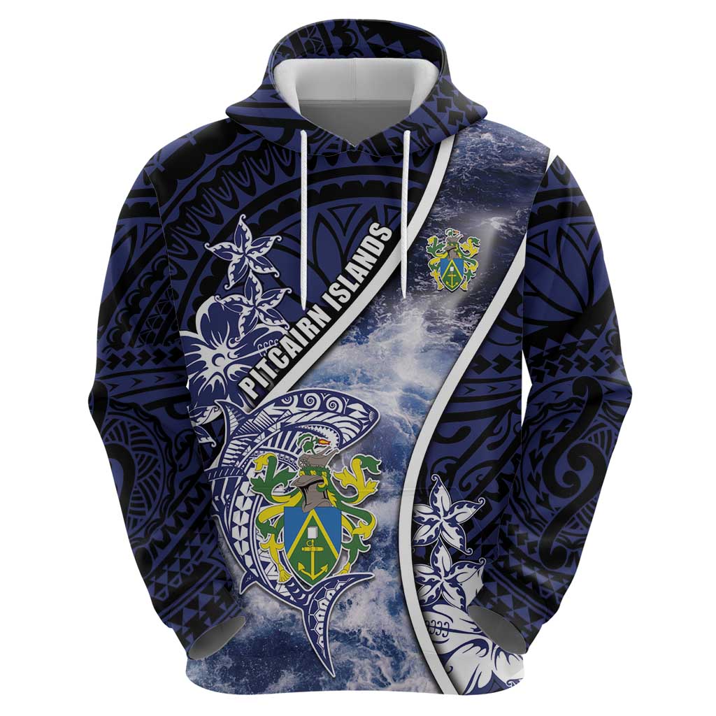 Personalised Pitcairn Islands Hoodie Coat Of Arms Waves Style