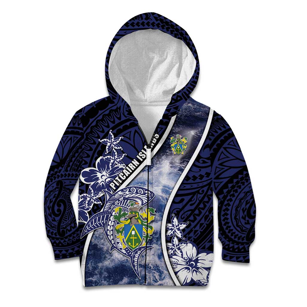 Personalised Pitcairn Islands Kid Hoodie Coat Of Arms Waves Style