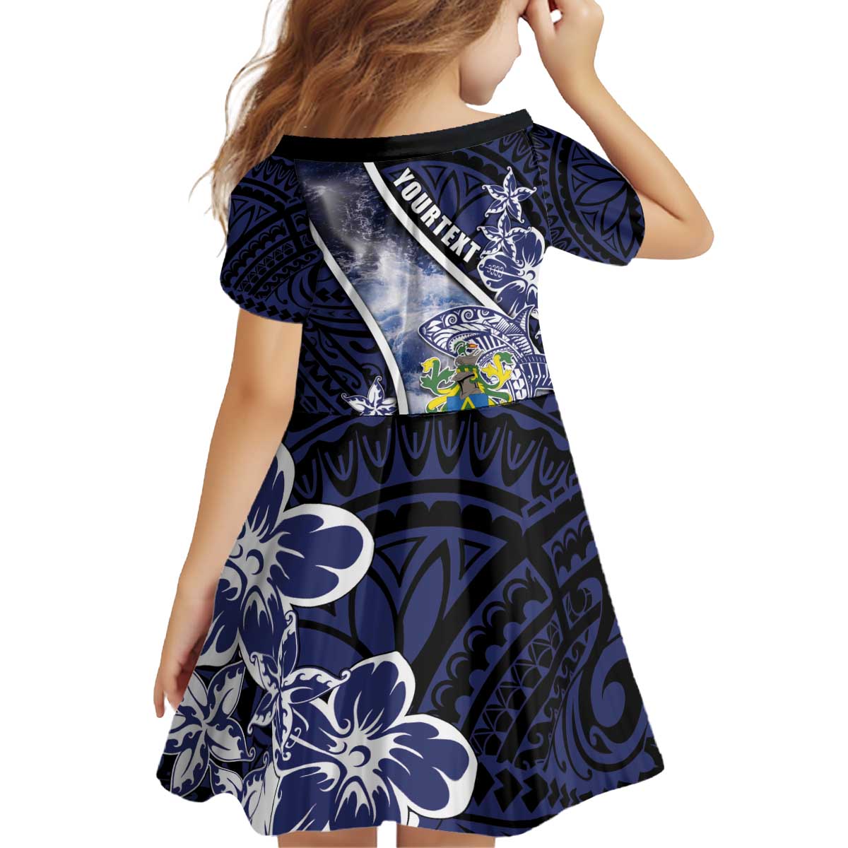 Personalised Pitcairn Islands Kid Short Sleeve Dress Coat Of Arms Waves Style