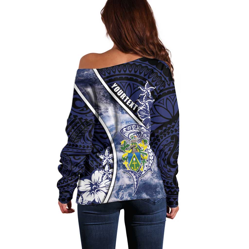 Personalised Pitcairn Islands Off Shoulder Sweater Coat Of Arms Waves Style DT05 - Polynesian Pride