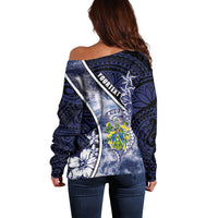 Personalised Pitcairn Islands Off Shoulder Sweater Coat Of Arms Waves Style DT05 - Polynesian Pride