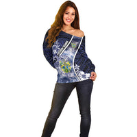 Personalised Pitcairn Islands Off Shoulder Sweater Coat Of Arms Waves Style DT05 - Polynesian Pride