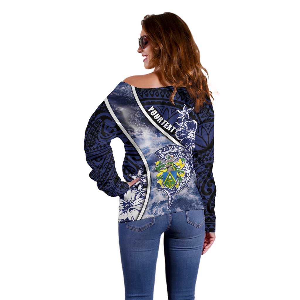 Personalised Pitcairn Islands Off Shoulder Sweater Coat Of Arms Waves Style DT05 - Polynesian Pride