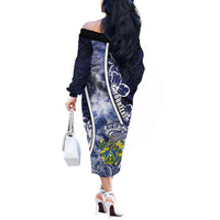 Personalised Pitcairn Islands Off The Shoulder Long Sleeve Dress Coat Of Arms Waves Style