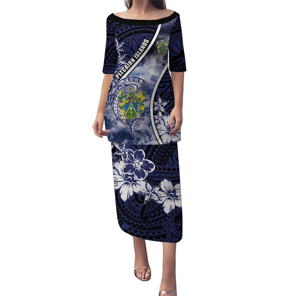 Personalised Pitcairn Islands Puletasi Coat Of Arms Waves Style