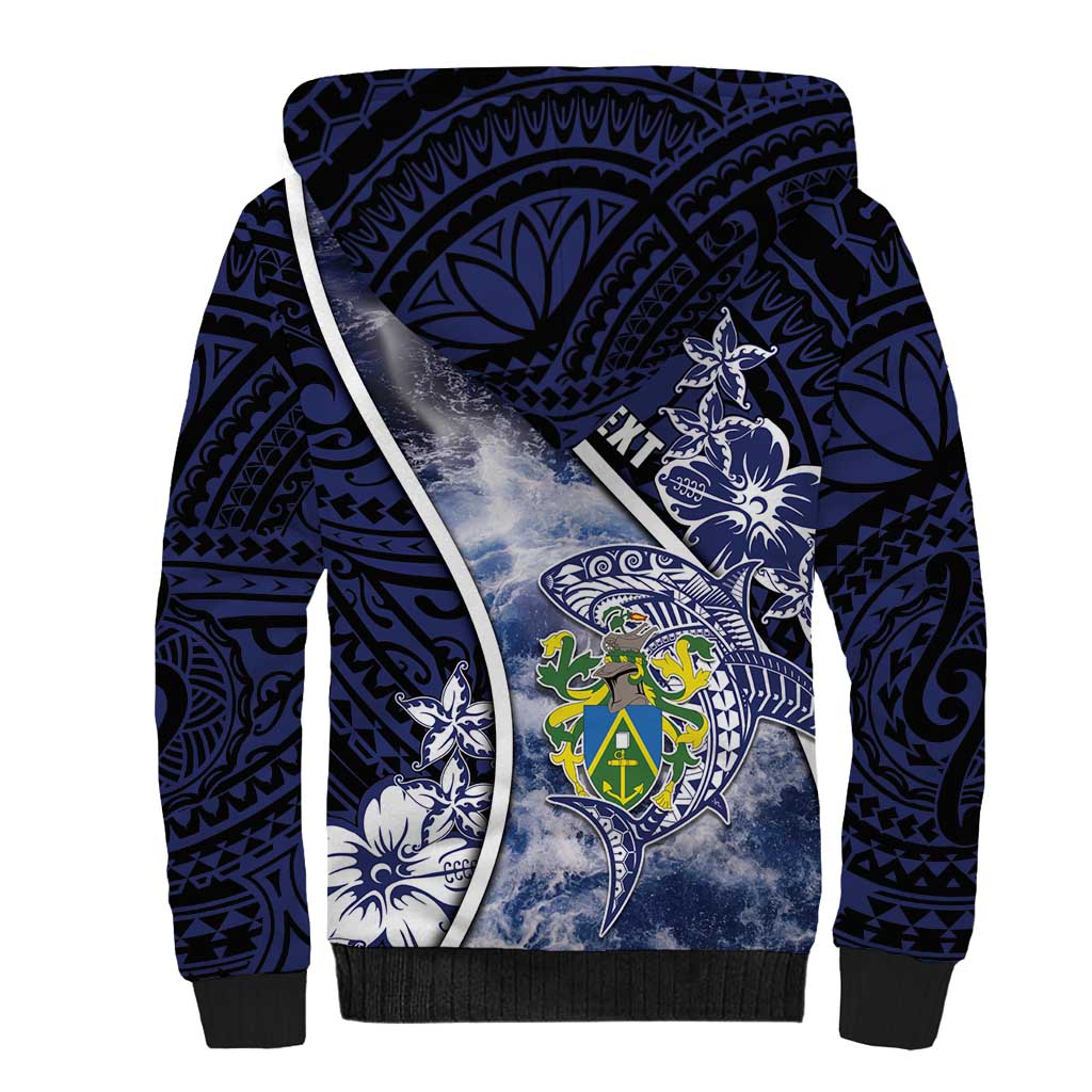 Personalised Pitcairn Islands Sherpa Hoodie Coat Of Arms Waves Style