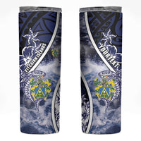 Personalised Pitcairn Islands Skinny Tumbler Coat Of Arms Waves Style