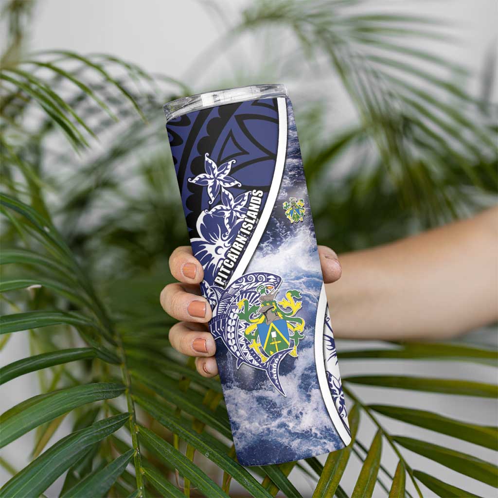 Personalised Pitcairn Islands Skinny Tumbler Coat Of Arms Waves Style